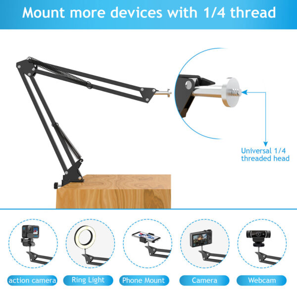 Voinap Overhead Magnetic Phone Mount, One-Hand Operation Gooseneck Swing Phone Arm Compatible with Camera Ring Light, Desk Tripod for Filming YouTube Video Recording - 图片 3