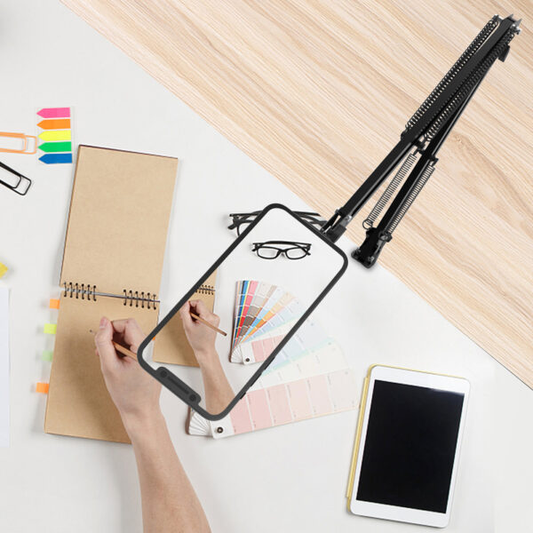 Voinap Overhead Magnetic Phone Mount, One-Hand Operation Gooseneck Swing Phone Arm Compatible with Camera Ring Light, Desk Tripod for Filming YouTube Video Recording - 图片 5