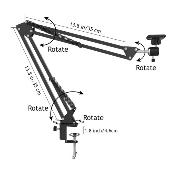 Voinap Overhead Magnetic Phone Mount, One-Hand Operation Gooseneck Swing Phone Arm Compatible with Camera Ring Light, Desk Tripod for Filming YouTube Video Recording - 图片 2