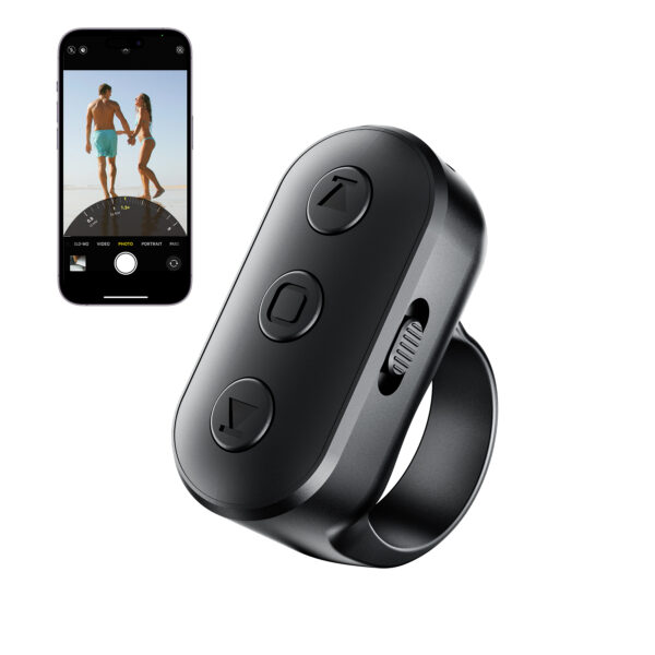 Phone Camera Ring Remote Control with Zoom in/Out, Rechargeable Shutter with Front/Rear Camera Switch for iPhone Android iPad, Hands Free Remote Ring for Photo & Video Recording Content Creator
