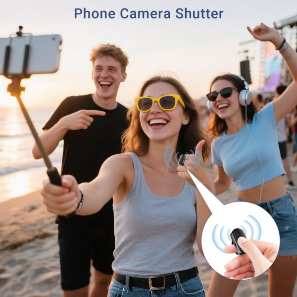 Phone Camera Ring Remote Control with Zoom in/Out, Rechargeable Shutter with Front/Rear Camera Switch for iPhone Android iPad, Hands Free Remote Ring for Photo & Video Recording Content Creator - 图片 2