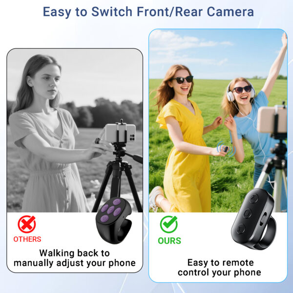 Phone Camera Ring Remote Control with Zoom in/Out, Rechargeable Shutter with Front/Rear Camera Switch for iPhone Android iPad, Hands Free Remote Ring for Photo & Video Recording Content Creator - 图片 8