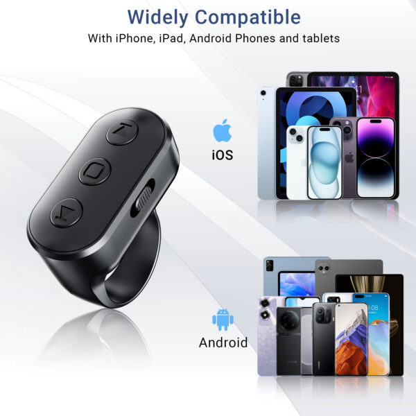 Phone Camera Ring Remote Control with Zoom in/Out, Rechargeable Shutter with Front/Rear Camera Switch for iPhone Android iPad, Hands Free Remote Ring for Photo & Video Recording Content Creator - 图片 7