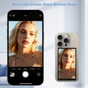 Phone Vlog Selfie Monitor Screen with Remote, Magnetic Back Camera Monitor for iPhone Android, Wireless External Selfie Mirror Screen for Vlog Live Stream TikTok
