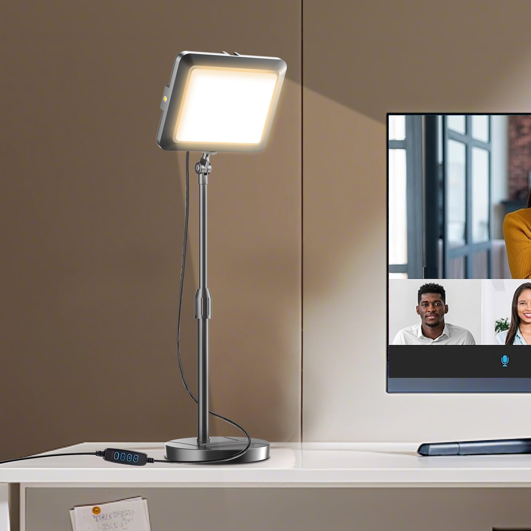 Video Conference Light for Computer, Soft Zoom Lighting for Laptop Webcam Home Office, Dimmable Desk Ring Lamp with Stand for Video Calls, Meeting, Conferencing, Streaming