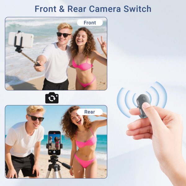 Phone Camera Ring Remote Control with Zoom in/Out, Rechargeable Shutter with Front/Rear Camera Switch for iPhone Android iPad, Hands Free Remote Ring for Photo & Video Recording Content Creator - 图片 4