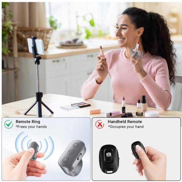 Phone Camera Ring Remote Control with Zoom in/Out, Rechargeable Shutter with Front/Rear Camera Switch for iPhone Android iPad, Hands Free Remote Ring for Photo & Video Recording Content Creator - 图片 5