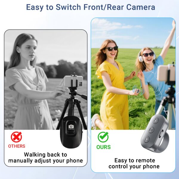 Phone Camera Ring Remote Control with Zoom in/Out, Rechargeable Shutter with Front/Rear Camera Switch for iPhone Android iPad, Hands Free Remote Ring for Photo & Video Recording Content Creator - 图片 6