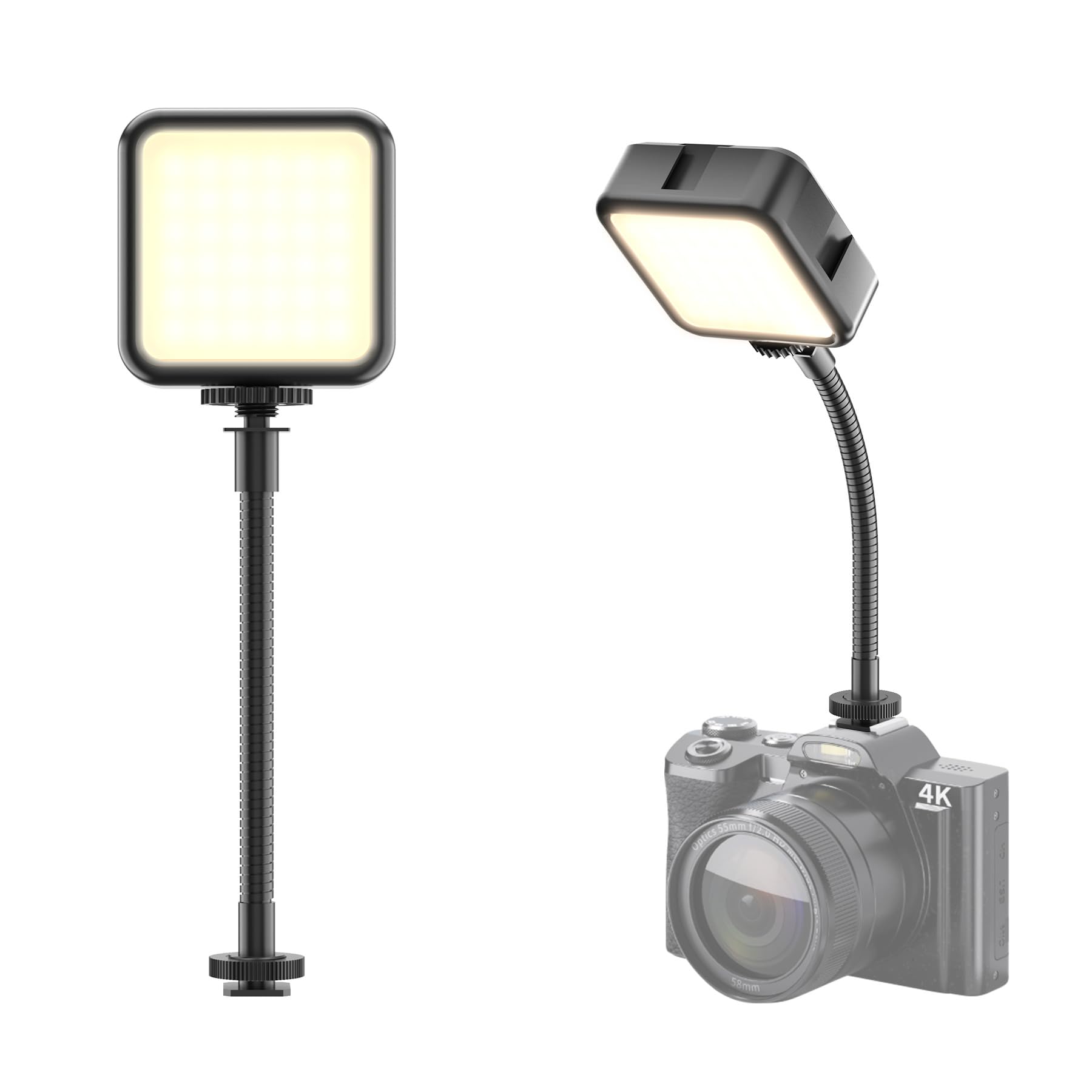 On-Camera Video Light with Extension Arm, Portable LED Mini Light Bright for Photography, Rechargeable Vlogging Light for DSLR Camera, GoPro, Phone, Compatible with Sony Canon Nikon Panasonic