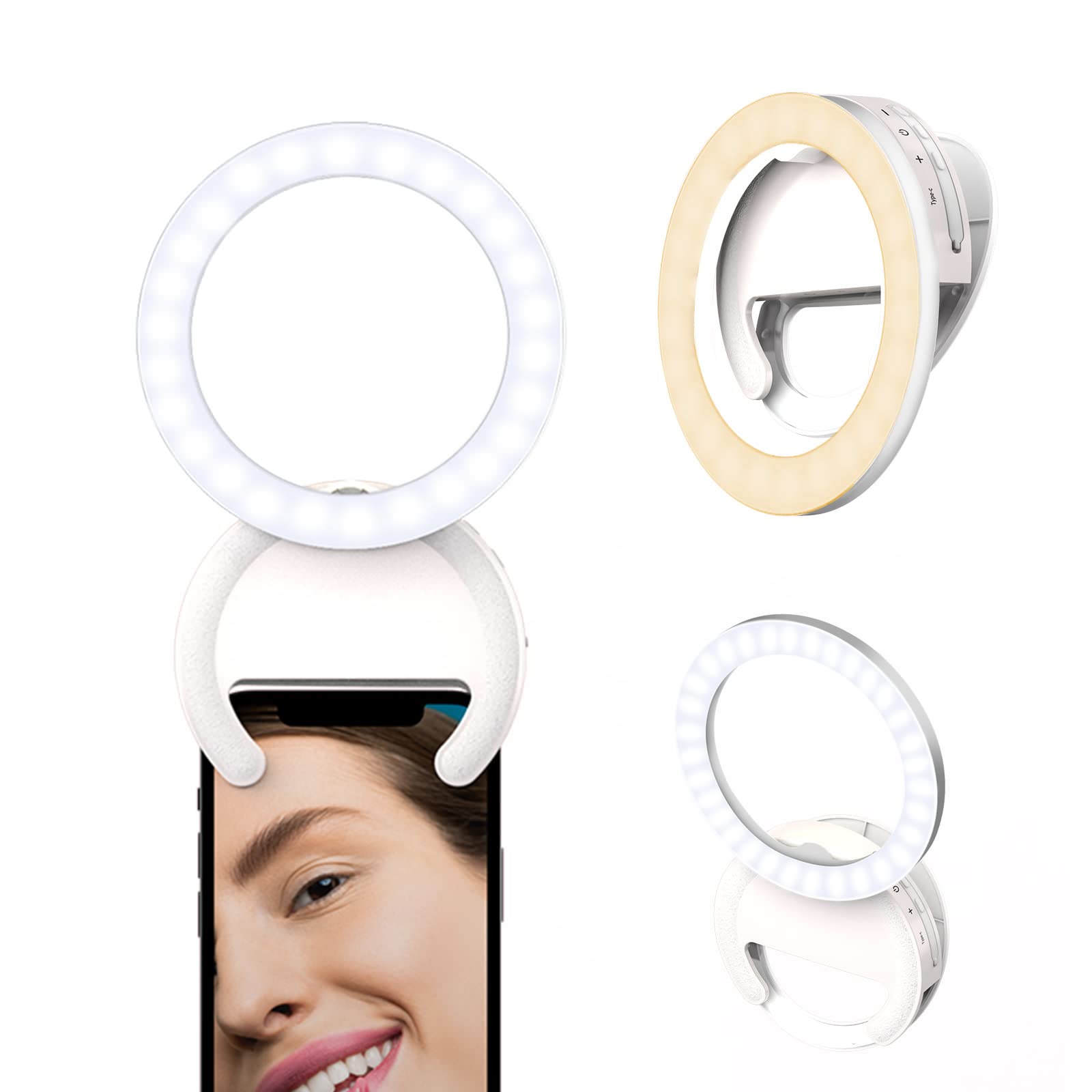 Clip-on Selfie Ring Light for Phone, Rechargeable Travel Clip On Light for Laptop iPhone iMac Monitor, Mini Portable Light for Zoom Conference Make Up Video Recording Photography