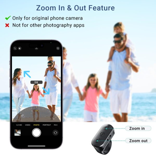 Phone Camera Ring Remote Control with Zoom in/Out, Rechargeable Shutter with Front/Rear Camera Switch for iPhone Android iPad, Hands Free Remote Ring for Photo & Video Recording Content Creator - 图片 3