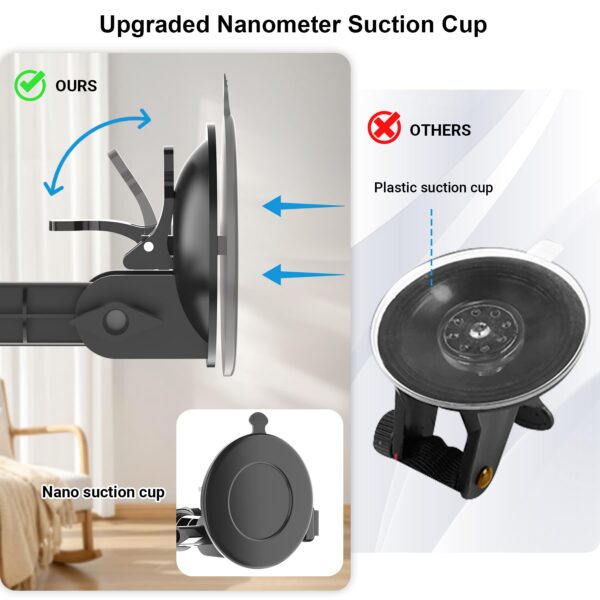 Suction Cup Mirror Phone Holder with Rechargeable Light, Versatile Wall Phone Mount for Content Creator, Mirror Tripod for Car Bathroom All Smooth Surface - 图片 3