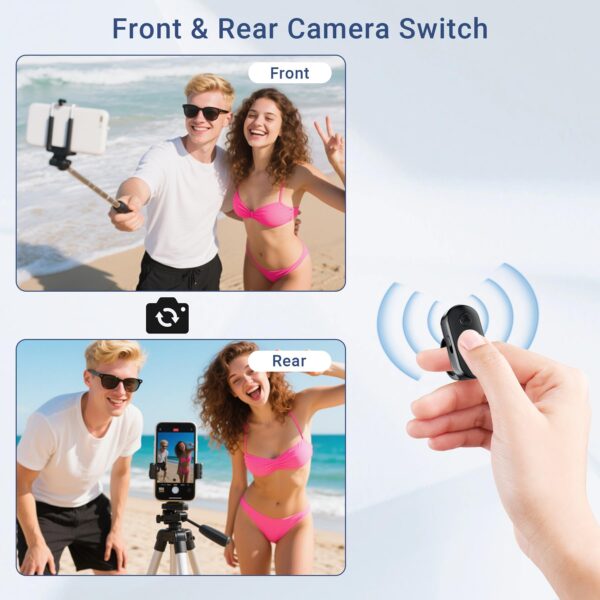 Phone Camera Ring Remote Control with Zoom in/Out, Rechargeable Shutter with Front/Rear Camera Switch for iPhone Android iPad, Hands Free Remote Ring for Photo & Video Recording Content Creator - 图片 4