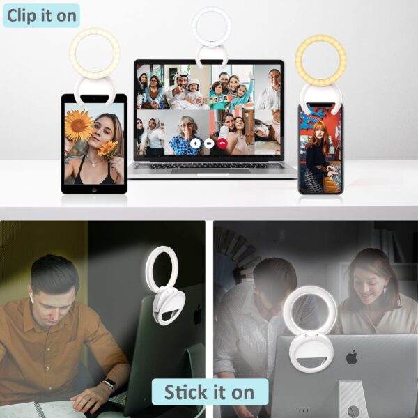 Clip-on Selfie Ring Light for Phone, Rechargeable Travel Clip On Light for Laptop iPhone iMac Monitor, Mini Portable Light for Zoom Conference Make Up Video Recording Photography - 图片 4