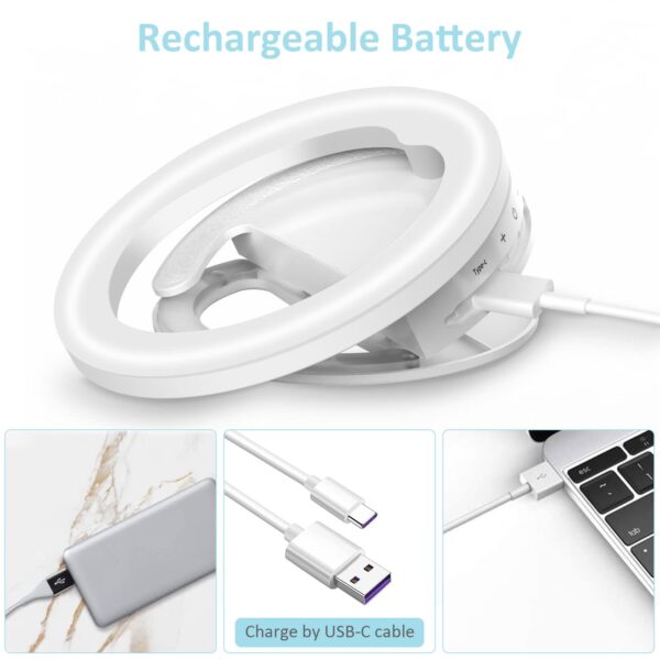 Clip-on Selfie Ring Light for Phone, Rechargeable Travel Clip On Light for Laptop iPhone iMac Monitor, Mini Portable Light for Zoom Conference Make Up Video Recording Photography - 图片 5