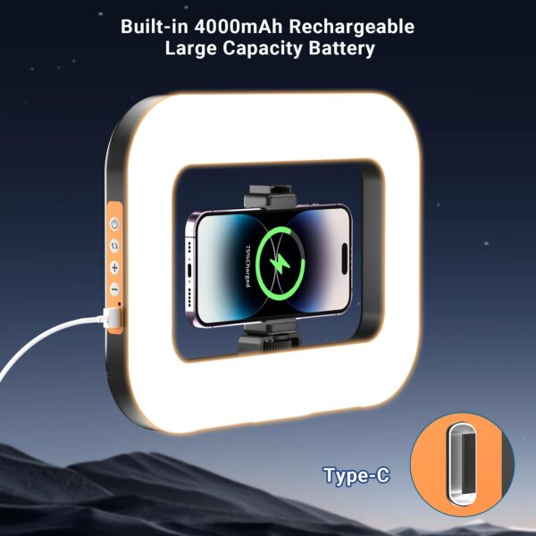 Rechargeable Ring Light Without Stand, Cordless Square Ring Light for 360 Photo Booth Accessories, Phone Video Stabilizer for iPhone with 4000mAh Built-in Battery for Video Recording Streaming - 图片 5