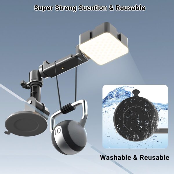 Suction Cup Mirror Phone Holder with Rechargeable Light, Versatile Wall Phone Mount for Content Creator, Mirror Tripod for Car Bathroom All Smooth Surface - 图片 6