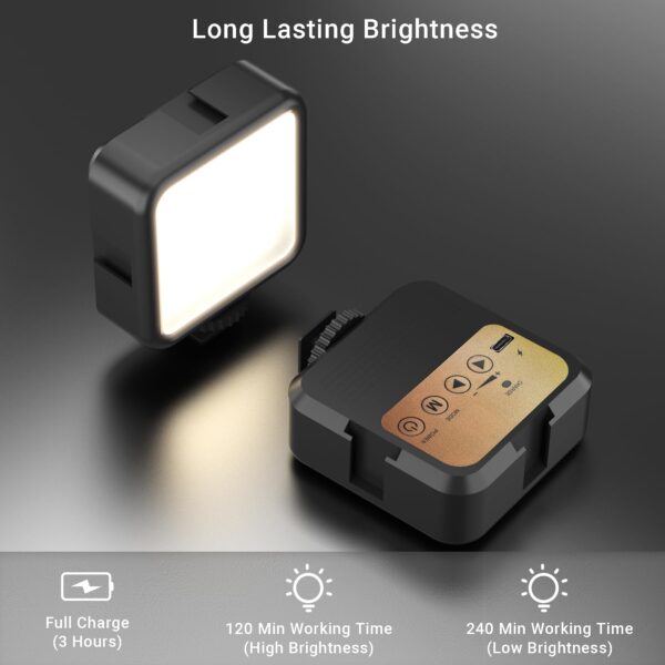 On-Camera Video Light with Extension Arm, Portable LED Mini Light Bright for Photography, Rechargeable Vlogging Light for DSLR Camera, GoPro, Phone, Compatible with Sony Canon Nikon Panasonic - 图片 6