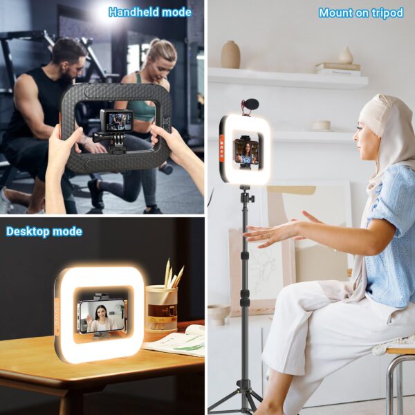 Rechargeable Ring Light Without Stand, Cordless Square Ring Light for 360 Photo Booth Accessories, Phone Video Stabilizer for iPhone with 4000mAh Built-in Battery for Video Recording Streaming - 图片 6
