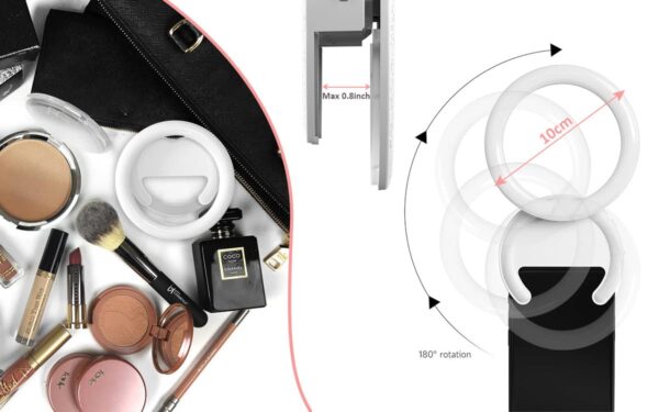 Clip-on Selfie Ring Light for Phone, Rechargeable Travel Clip On Light for Laptop iPhone iMac Monitor, Mini Portable Light for Zoom Conference Make Up Video Recording Photography - 图片 7