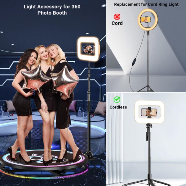 Rechargeable Ring Light Without Stand, Cordless Square Ring Light for 360 Photo Booth Accessories, Phone Video Stabilizer for iPhone with 4000mAh Built-in Battery for Video Recording Streaming - 图片 7