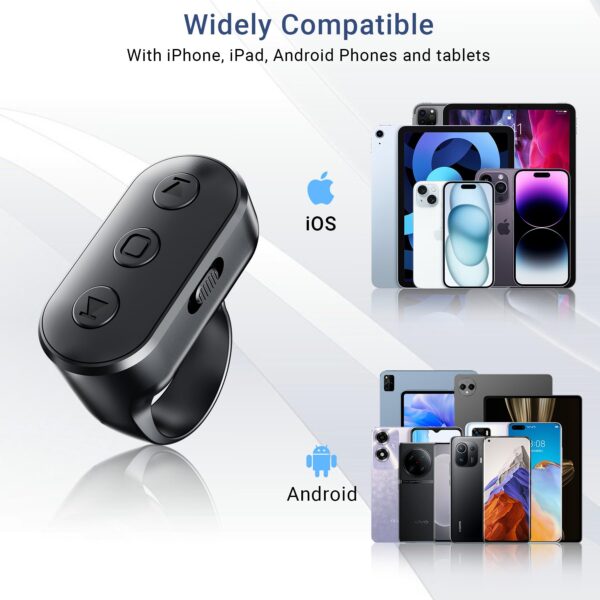 Phone Camera Ring Remote Control with Zoom in/Out, Rechargeable Shutter with Front/Rear Camera Switch for iPhone Android iPad, Hands Free Remote Ring for Photo & Video Recording Content Creator - 图片 8