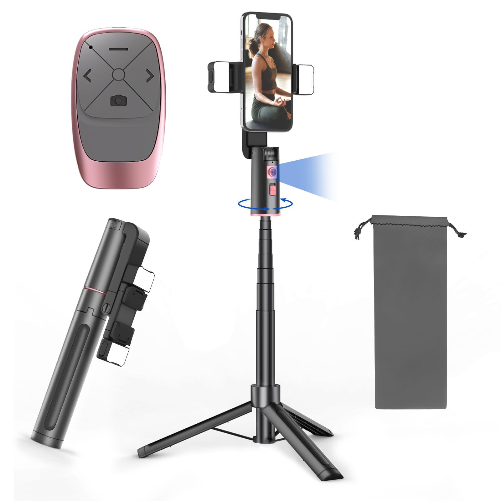 Extendable Auto Face Tracking Tripod with Light, 360 Rotating Tripod, Both Auto or Manual Moving Control, Smart Cameraman Shooting for Video, Vlog, Live Stream