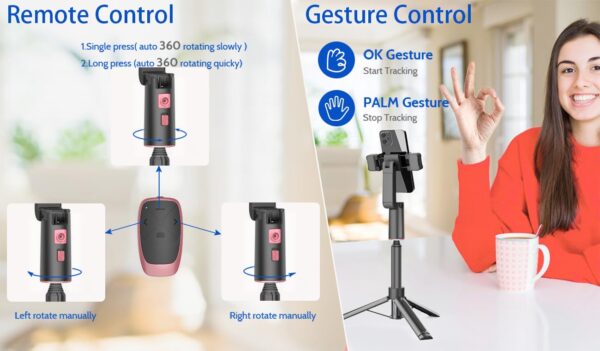 Extendable Auto Face Tracking Tripod with Light, 360 Rotating Tripod, Both Auto or Manual Moving Control, Smart Cameraman Shooting for Video, Vlog, Live Stream - 图片 4