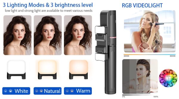 Extendable Auto Face Tracking Tripod with Light, 360 Rotating Tripod, Both Auto or Manual Moving Control, Smart Cameraman Shooting for Video, Vlog, Live Stream - 图片 6