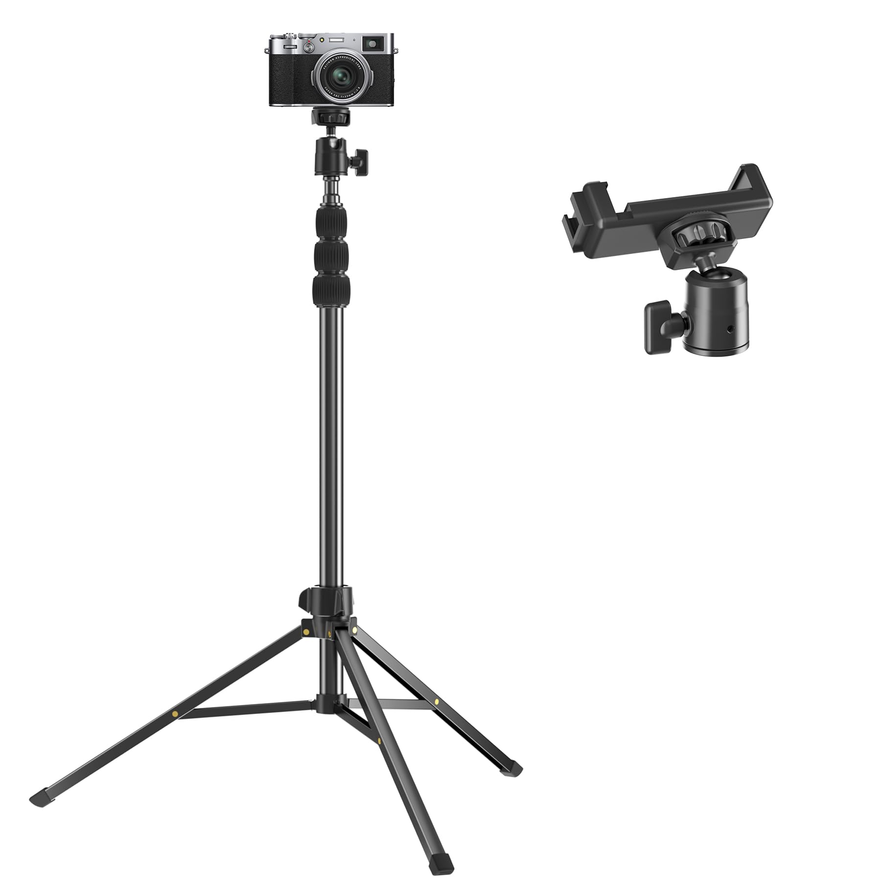 67" Camera Tripod Stand, Compact Tripod for Camera with Phone Holder & Ball Head, Portable Aluminum DSLR Tripods for Cell Phone, Video Recording, Filming, Vlogging