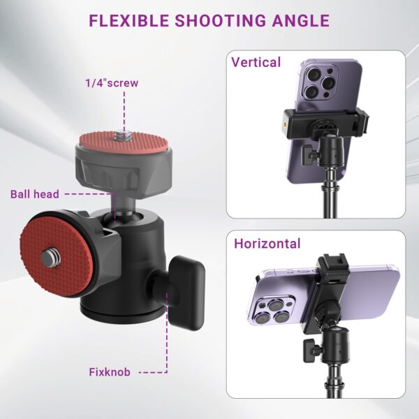 67" Camera Tripod Stand, Compact Tripod for Camera with Phone Holder & Ball Head, Portable Aluminum DSLR Tripods for Cell Phone, Video Recording, Filming, Vlogging - 图片 4