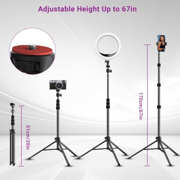 67" Camera Tripod Stand, Compact Tripod for Camera with Phone Holder & Ball Head, Portable Aluminum DSLR Tripods for Cell Phone, Video Recording, Filming, Vlogging - 图片 5
