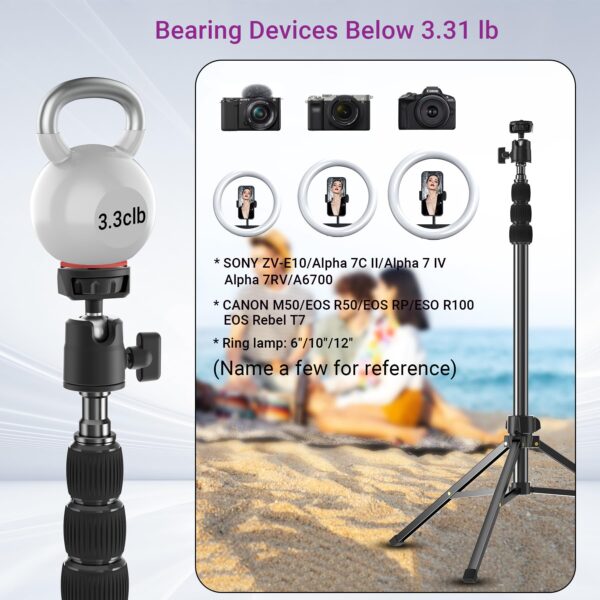 67" Camera Tripod Stand, Compact Tripod for Camera with Phone Holder & Ball Head, Portable Aluminum DSLR Tripods for Cell Phone, Video Recording, Filming, Vlogging - 图片 6
