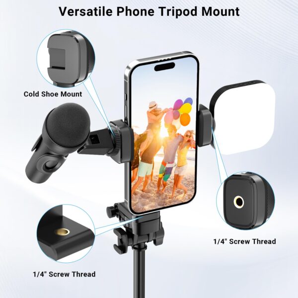 Phone Tripod Mount with 1/4" Screw Thread, 360° Rotate 180° Tilt Phone Holder Replacement with Cold Shoe, Versatile Mount Adapter for iPhone, Tripod, Selfie Stick, Camera Stand - 图片 5